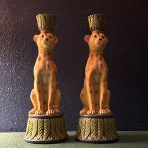 Cheetah taper candle holder, set of 2